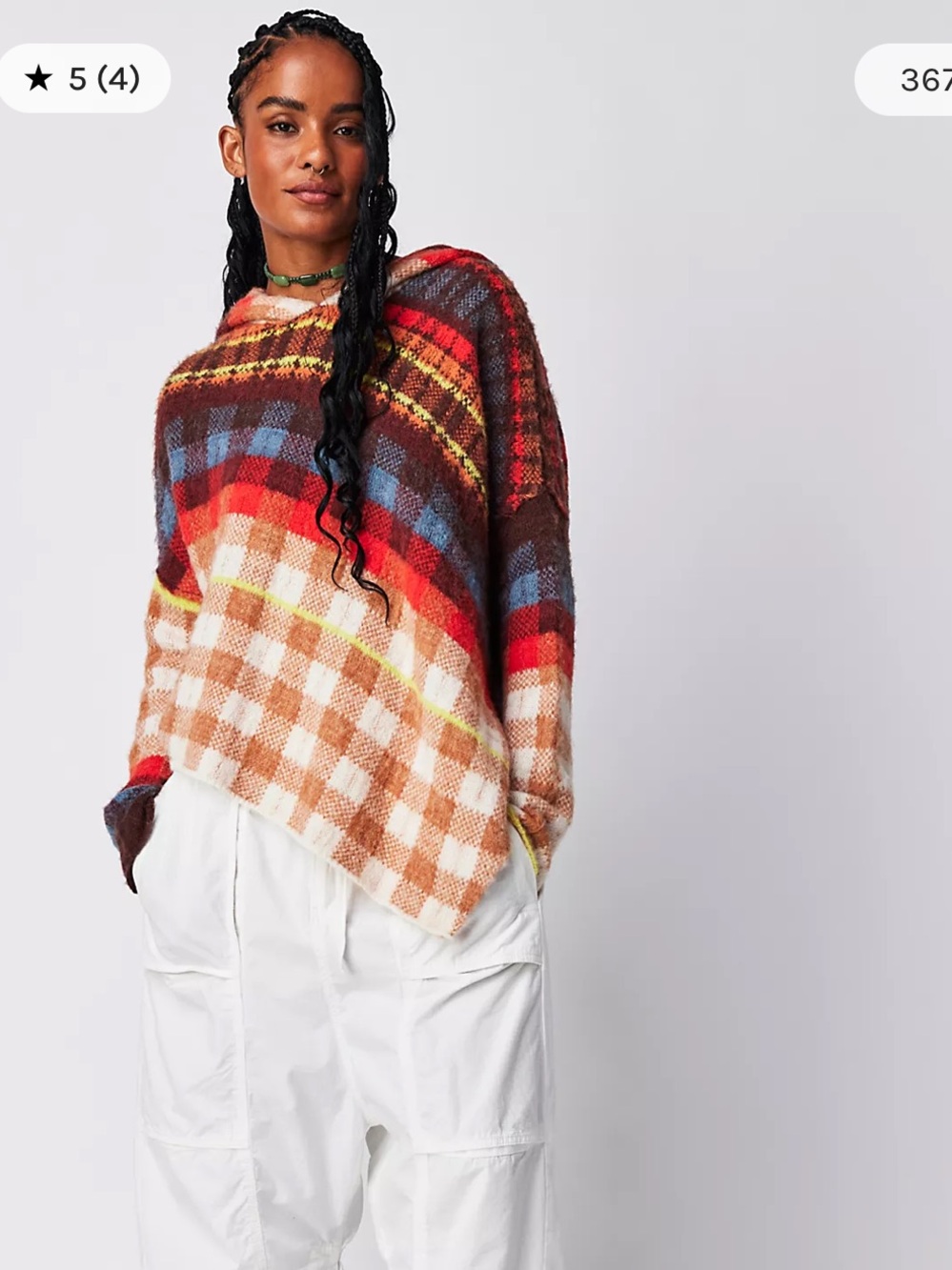 Free People Ainsley Poncho Apple Cider Combo Plaid Hooded Sweater $198
